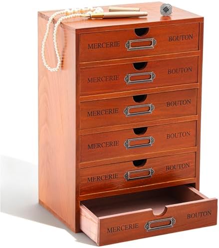 Wesiti Wooden Desk Organizer, 6 Drawers, Vintage Makeup Cabinet, Brown by Unteilti