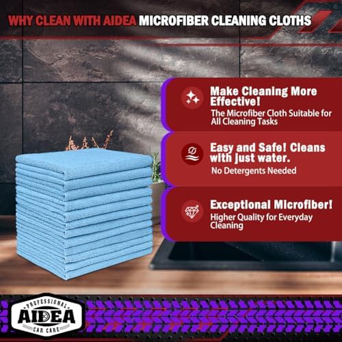 AIDEA Microfiber Cleaning Cloth,150PK, Blue Shop Towels, Shop Rags 12"×12" - Image 2