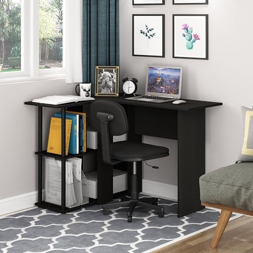Furinno Abbott L-Shape Computer Desk with Bookshelf, Espresso/Black - Image 4