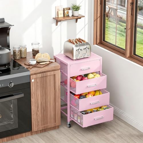 4-Drawers Metal Rolling Cart, Utility Storage Cart with Wheels - Image 7