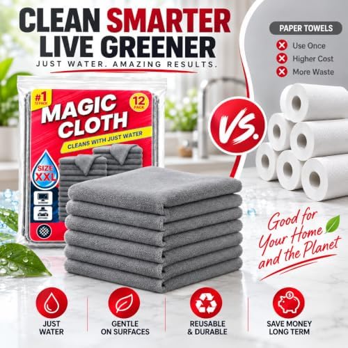 Genie Cloth Magic Cloth 12 Pack, Genie Magic Cleaning Cloth, Thickened Lint-Free Streak-Free Microfiber Cleaning Cloths, Reusable for Glass, Windows, Kitchen, Stainless Steel, Cars & Screens - Image 4