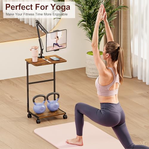 Floor Kindle Tablet iPad Stand with C-Shaped Side Table, Angle Height Adjustable iPad Tablet Kindle Holder for Bed with 360-Degree Rotating Wheels, Compatible with 4.7"-13" Kindle Cell Phone iPhone - Image 4