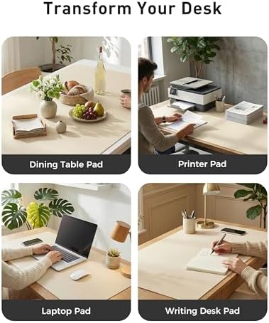 Aothia Faux Leather Desk Mat - Large Mouse Pad, Non-Slip PU Leather Blotter, Waterproof Writing Surface for Office and Home (Beige, 63" x 24") - Image 6