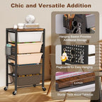Rolling Cart with Drawers, Rolling Storage Cart with Large Plastic Drawers & Wooden Tabletop, Utility Cart with Pegboards & Basket, Storage Drawers Cart for Living Room, Classroom, Bedroom, Office - Image 5