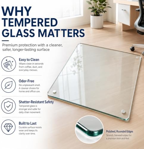 Glass Chair Mat Heavy 1/5" Thick Premium Tempered Glass Duty Hard Glass Chair Mats -for Office Chair on Carpet or Hard Floor with 4 Anti-Slip Pads (55" x 40) - Image 5