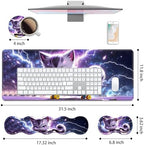 4 in 1 Ergonomic Keyboard Wrist Rest & Mouse Pad Wrist Rest Set, Large XXL Gaming Desk Mat 31.5"x 11.8" with Non-Slip Base, Memory Foam for Home Office Study Gaming, Cute Cat Playing Scooter - Image 2
