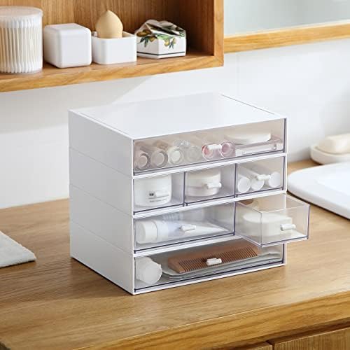 MILULUGO Desk Organizer with 6 Drawers, Makeup Organizer, Plastic Cosmetic Organizer, Bathroom Organization Boxes, Desktop Storage Box(White) - Image 6