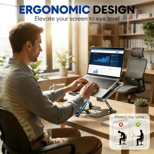 Ergonomic Foldable 2-in-1 Laptop Stand with Phone Holder - Image 2