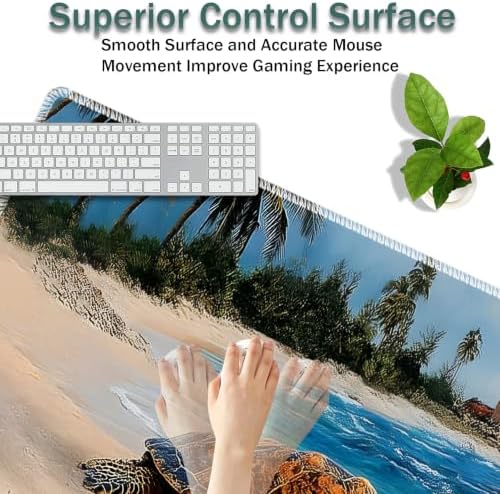 31.5"x 11.8" Oversized Gaming Mouse Pad Set, Ergonomic Keyboard and Mouse Wrist Rest + Cup Holder, Non-Slip Desktop Pad, Suitable for Home and Office Use, Sea Turtle Blue Sea Lighthouse - Image 4