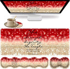 Large Gaming Mouse Pad, Keyboard Wrist Rest + Mouse Wrist Pad + Coaster Combination Set, Memory Sponge Non-Slip Base. Suitable for Office and Home, Red Glitter Quote Proverbs 31-25 by FOKBVNFLL