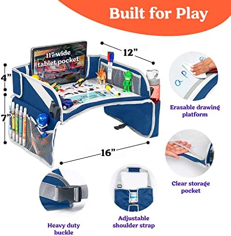 PILLANI Kids Travel Tray for Car - Toddler Travel Essential with iPad Holder & Dry Erase Board - Road Trip Essentials - Carseat Table - Toddler Lap Desk Organizer for Airplane - Kids Travel Essentials - Image 4