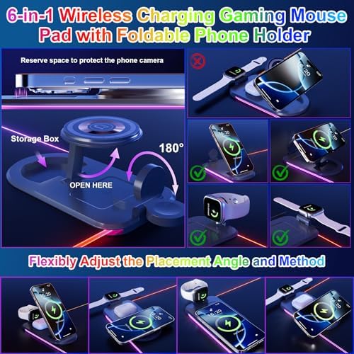 HAUTOCO Wireless Charging Mouse Pad, RGB Large Gaming Desk Mat - Image 6