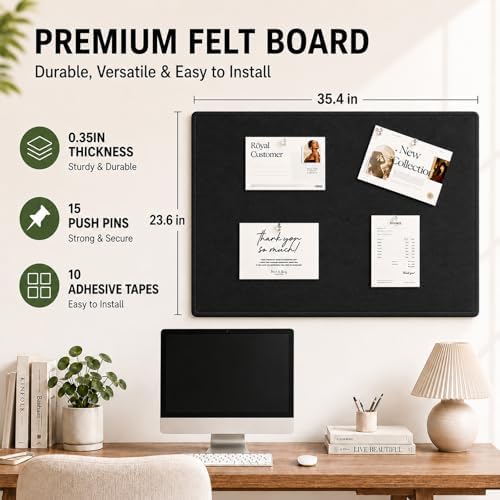 Felt Bulletin Board for Wall 36" x 24" Unfolded Size, Frameless Felt Pin Board, Soft Cork Board Alternative for Office, Home Planning, Notes, Photos & Wall Decor, Foldable Shipping, Easy Install - Image 2