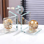 Glass Skull Book Ends for Shelves with Golden Crystal Skulls - Image 4