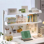 Clamp On Desk Organizer Shelf,White Desk Extender Pegboard Workstation,Computer Desk Accessories for Office, Privacy Panel for Gaming Desk,23.6/31.4/39.3in Desktop Shelving (white, 80cm/31.4in) - Image 2