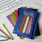 YoeeJob Binder Pouches for 3 Ring Binder, Pencil Pouch Pen Holder Case with Clear Window, Zipper Stationery Bag for School Class Office,24 Pack, Blue - Image 3