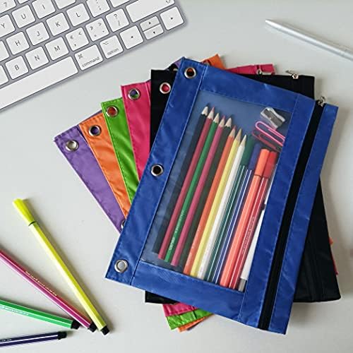 YoeeJob Binder Pouches for 3 Ring Binder, Pencil Pouch Pen Holder Case with Clear Window, Zipper Stationery Bag for School Class Office,24 Pack, Blue - Image 3