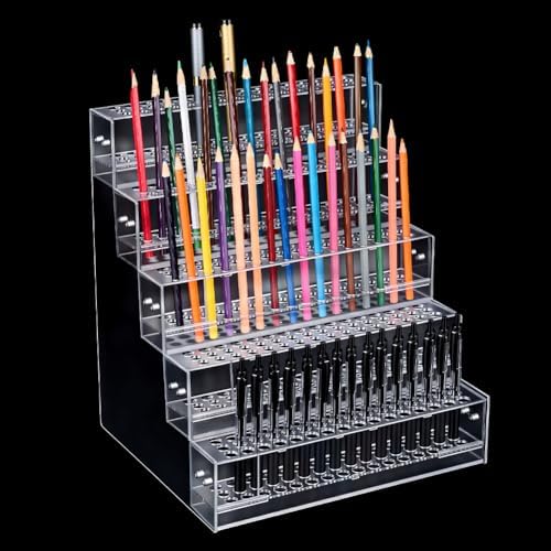 PH PandaHall 240 Holes Acrylic Pen Holder 5 Tier Clear Pen Display Stand Organizer Makeup Paint Brush Organizer Clear Pencil Marker Dispaly Holder Storage for Home Vanity Office Desk Vendor - Image 6