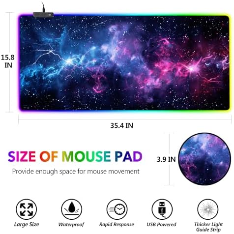 AIMSA LED Gaming Mouse Pad RGB, Large Mouse Pad with 14 Light Modes, Keyboard Mousepad Led Extended Surface (35.4 x 15.8 in) for Desktop Gamers, Blue Purple Starry Nebula - Image 7