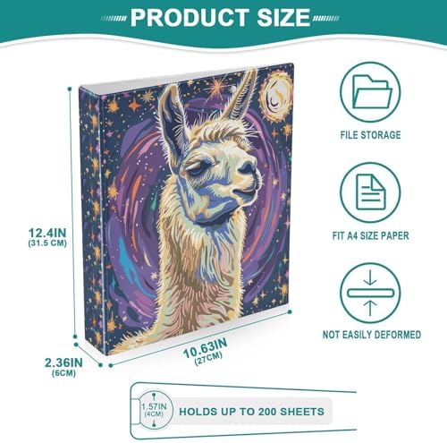 ALAZA Llama Alpaca Starry Sky 3 Ring Binder Set 1.5 Inch Three Ring Office Binders w/clipboard & 3 Pockets, Hold 200 Sheets - Image 5