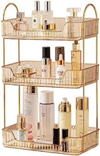 Akinbas 3 Tier Bathroom Organizer Countertop Makeup Perfume Tray Skincare Organizer for Bathroom Dresser Vanity (Gold) by AKINBAS
