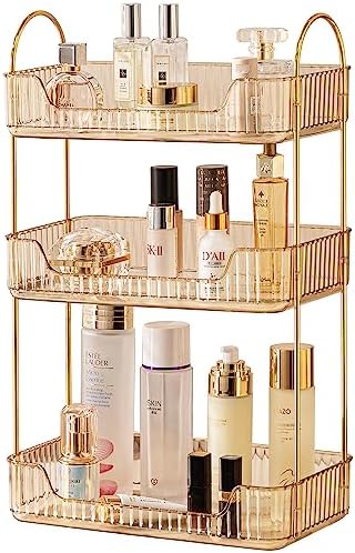 Akinbas 3 Tier Bathroom Organizer Countertop Makeup Perfume Tray Skincare Organizer for Bathroom Dresser Vanity (Gold) by AKINBAS