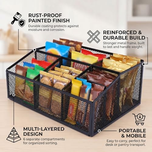 Snack Organizer for Pantry, Metal Mesh Storage Basket, Kitchen Counter Snack Box Tray, Drink Packet Holder, Tea Bag Organizer, Pantry Shelf Bin, Desk Drawer Rack for Coffee Bar, Home and Office - Image 4