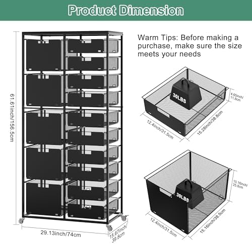 EasyPAG Rolling Storage Cart With 15 Drawers, Metal Craft Organizers with Wood Tabletop for Home, Letter/Legal Size Rolling File Cart for Office, Classroo and Dorm, Black - Image 2