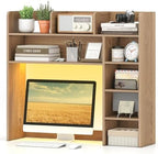 Tangkula Desktop Bookshelf with LED Lights, Desk Hutch with 8 Shelves for Max 25" Monitor, Desktop 5-Tier Display Rack, Multipurpose Wood Desktop Storage Hutch Organizer for Dorm Office Home (Natural) by TANGKULA