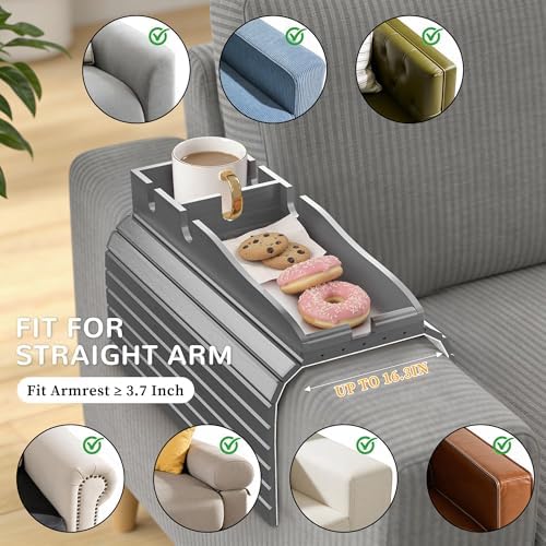 Korser Couch Armrest Table, Sofa Arm Tray with Removable Cup Holder, 2 in 1 Anti-Slip Armrest Tray Table for Couch, Bamboo Foldable Couch Cup Holder for Drinks Snacks Phone Remote Control - Image 6