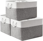 TheWarmHome Storage Bins Baskets for Organizing, 20.5L×15.7W×13.8H 3 Pack Sturdy Fabric Storage Basket W/Handles, Decorative Foldable Storage Baskets for Shelves Closet Nursery Toy (White & Grey) by TheWarmHome