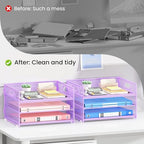 Paper Organizer with Handle,2P-3 Tier Purple Desk Organization Set - Image 2