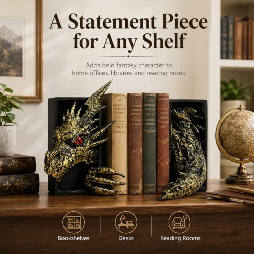 Dragon Bookshelf Decor, Gothic Fantasy Bookends - Image 5
