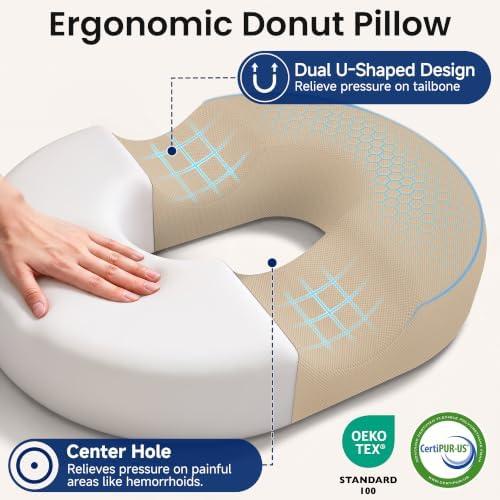 CloudBliss Donut Pillow Stadium Seat Cushion for Tailbone Pain Relief and Hemorrhoids, Memory Foam Seat Chair Cushion, Portable Seat Cushions for Bleachers, Car, Home & Office - Image 4