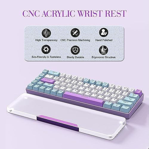 Acrylic Keyboard Wrist Rest - Wrist Support for Keyboard CNC Aluminum Alloy Customized Logo - Keyboard Pad Home & Office - Keyboard Wrist Pad with Anti-Slip Mat for 60% Compact Keyboard,Purple - Image 2