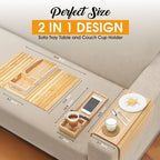 Bamboo Couch Cup Holder Tray with 2 Cork Coasters, Couch Arm Tray, 2 in 1 Anti-Slip Foldable Sofa Arm Tray, Couch Armrest Table, Anti-Spill Couch Arm Table for Drinks TV Remote Cellphone Snacks - Image 3