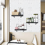 Black Pegboard Shelf, 8 Pack Wooden Pegboard Shelves with Metal Brackets Hooks, Heavy Duty Peg Board Organizer Shelves, Pegboard Accessories Organizer for Crafts Room, Garage, Workbench, Office - Image 2