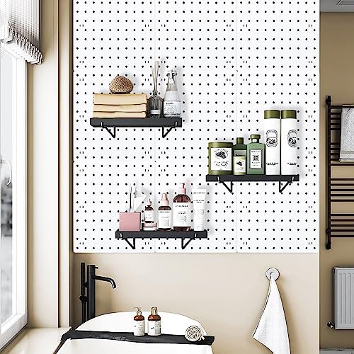 Black Pegboard Shelf, 4 Pack Wooden Pegboard Shelves with Metal Brackets Hooks, Heavy Duty Peg Board Organizer Shelves, Pegboard Accessories Organizer for Crafts Room, Garage, Workbench, Office - Image 5