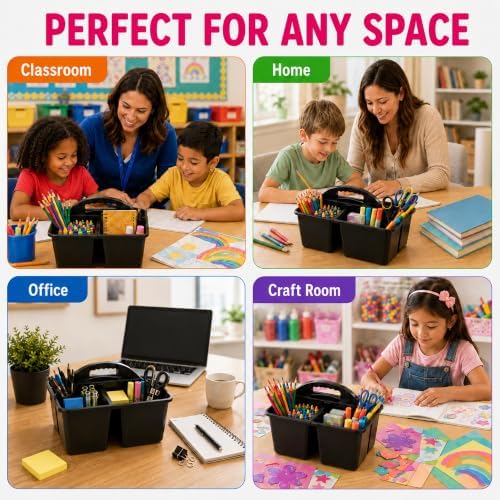 Haundry 6 Pack Black Classroom Caddy, 3-Compartment Plastic Supply Bins - Image 6