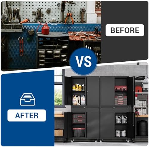 Fesbos 73" Metal Cabinet-Black Heavy Duty Rolling Storage Cabinet Steel Tool Cabinets with Wheels, Shelves, Lockable Doors and Drawers- for Garage, Pantry, Warehouse Home Office- Assembly Required - Image 3