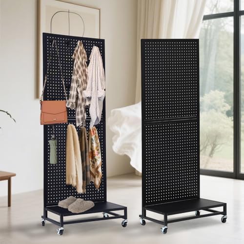 Eastern Tree Metal Pegboard Display Stand 2'x 5'with Base Plate, Pegboard Panels Display with Wheels, Peg Board Display Rack, Standing Pegboard Display with 30 Hooks - Black - Image 4
