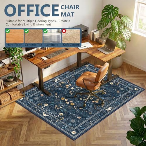 Office Chair Mat for Hardwood Floor & Tile Floor,36"X 48"-Dark Blue Floral - Image 3