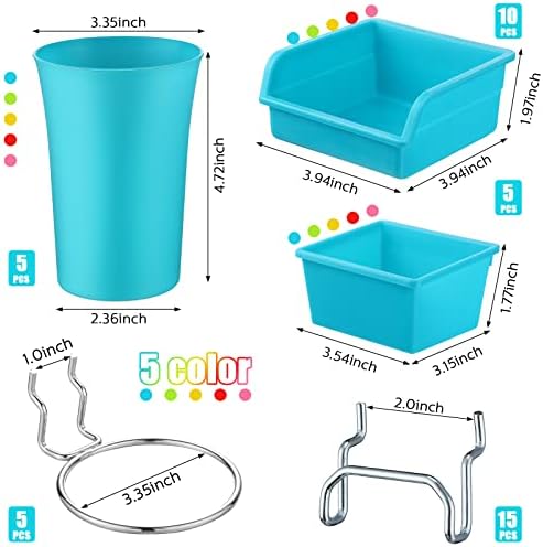 Yookeer 20 Pcs Pegboard Bins and Cups Accessories with Hooks, Mixed Color - Image 2