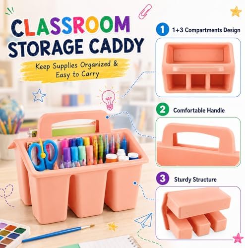8 Pack Classroom Caddy Storage Basket with Handle (Boho) - Image 3