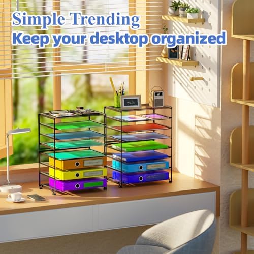Simple Trending 2 Pack 8 Tier Letter Tray Paper - Mesh Desk File Organizer for Office School Desktop, Black - Image 3