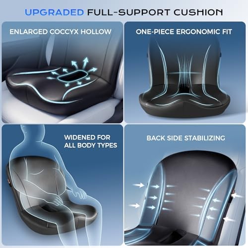 Coverado Car Seat Cushion and Lumbar Support Pillow One Piece, Napa Leather Memory Foam Ergonomic Back Support Driving Seat Cushion for Back Pain, Non-Slip Washable Cushion for Car, Driver, Office - Image 3