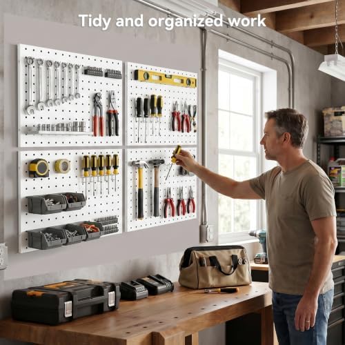 White Peg Board, 4 Pack Pegboard Wall Organizer, Metal Peg Board for Garage Tool Storage, , 4 Each 16" X 12" Heavy Duty Pegboard for Walls Home, Office Organization - Image 3