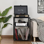 LELELINKY Black End Table, Small Side Table with Metal Frame,Modern Record Player Stand with Storage Shelf, Wood 3 Tier Sofa Bedside Tables, Narrow Nightstand for Living Room Bedroom Office - Image 2