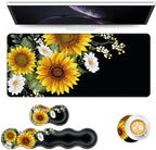 Keyboard Mouse Pad Set, Extended Gaming Mouse Pad+Ergonomics Keyboard Wrist Rest Support, Memory Foam, Easy Typing Pain Relief, 4Pcs XL Ultra Thick Desk Mat,Sunflowers Floral Patterns by Vobber