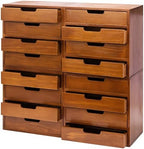Stackable Modular 4-Pack 16 Drawer Desktop Storage Organizer in Modern Wood Design (20”x7”x 20”) Stackable Drawers For School Office - Crystals, Scrapbook Organization - Declutter Countertop by PrimoSupply